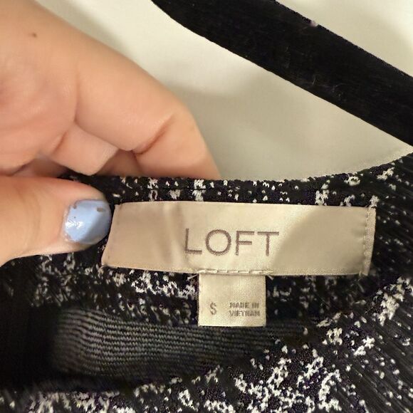 LOFT Dress Women's Small Black White Plaid Short Sleeve Round Neck Zip Back - Picture 5 of 10